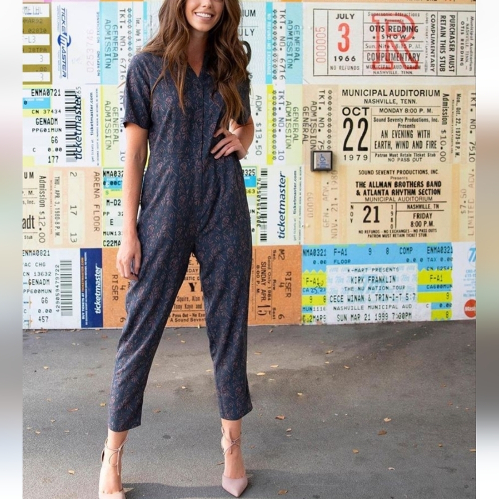 SweetSalt Jumpsuit Size 10 Womens Green Taupe Button Zip Down Scandinavian